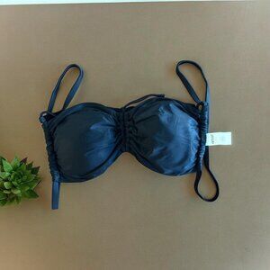Aerie Ruched Black Bandeau Bikini Top